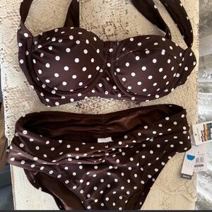Target Brown and White Polka Dot Halter Bikini